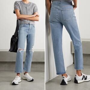 AGolde Wilder Straight Leg Jean in Whiplash Blue Denim Size 28 High Waist Casual